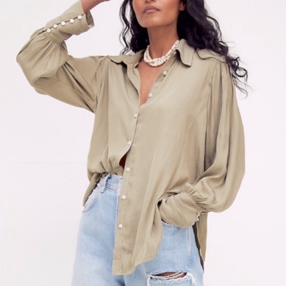 Free People Serena Silky Button Down Shirt
